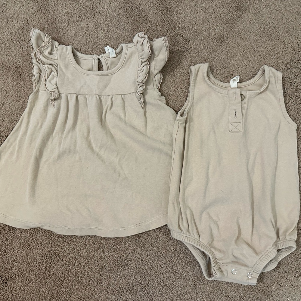 Quincy Mae Cream Baby Dress and Onesie Set